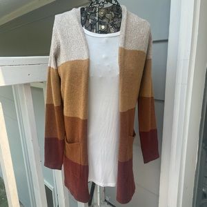 Long color blocked cardigan